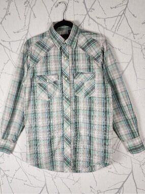 RU Green Plaid Cotton Pearl Snap University Fit Western Shirt
